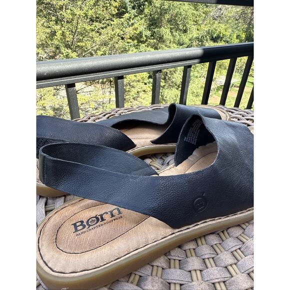 Born Inlet Slingback Sandals Womens 9M Black soft Leather Peep Toes Shoes - Picture 4 of 14